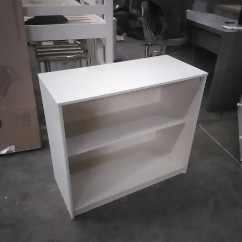 WHITE, LOW, WIDE THREE-TIER SHELVING UNIT