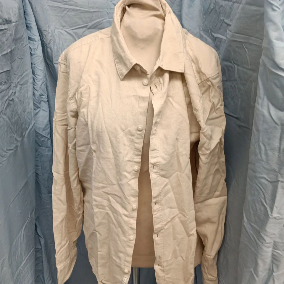 SOLID BEIGE LONG-SLEEVE SHIRT, SIZE M 