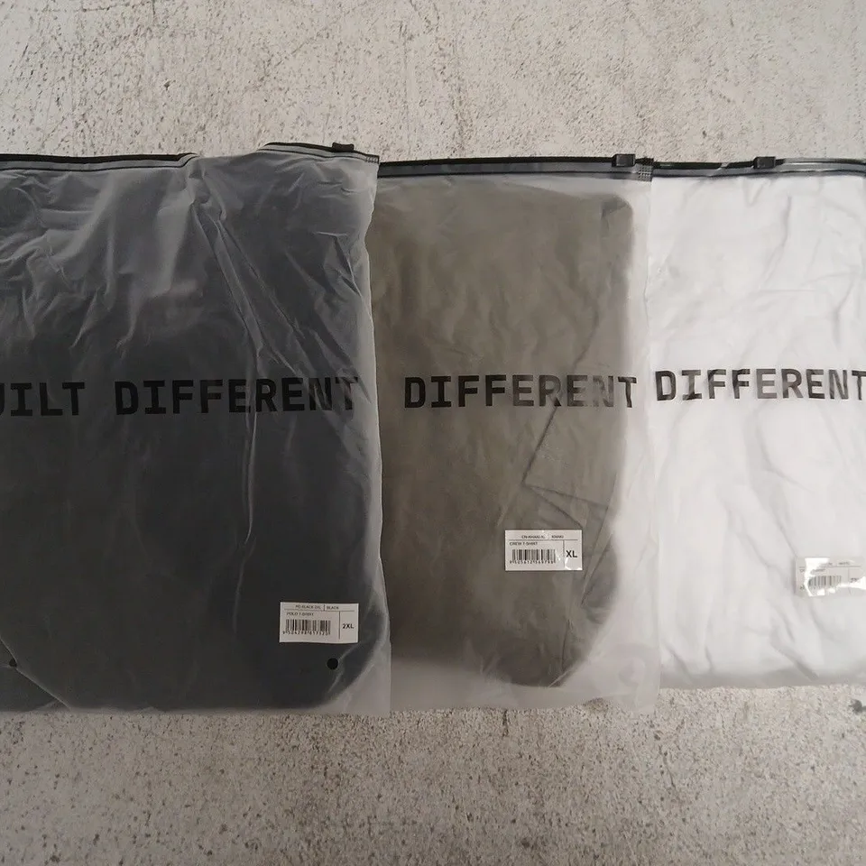 SET OF APPROXIMATELY 10 ASSORTED BUILT DIFFERENT T-SHIRTS/SHIRTS IN VARIOUS COLOURS AND SIZES