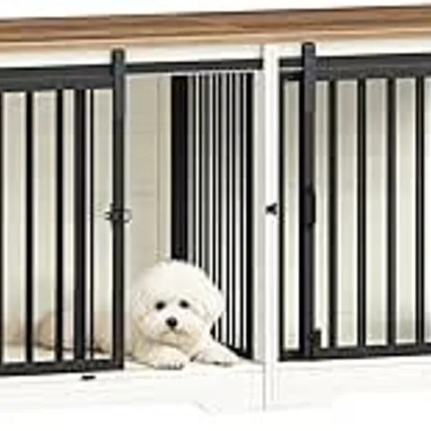 BOXED HZUANERI DOG CRATE FURNITURE FOR 2 DOGS, 136 CM DOUBLE CRATE, WHITE BROWN