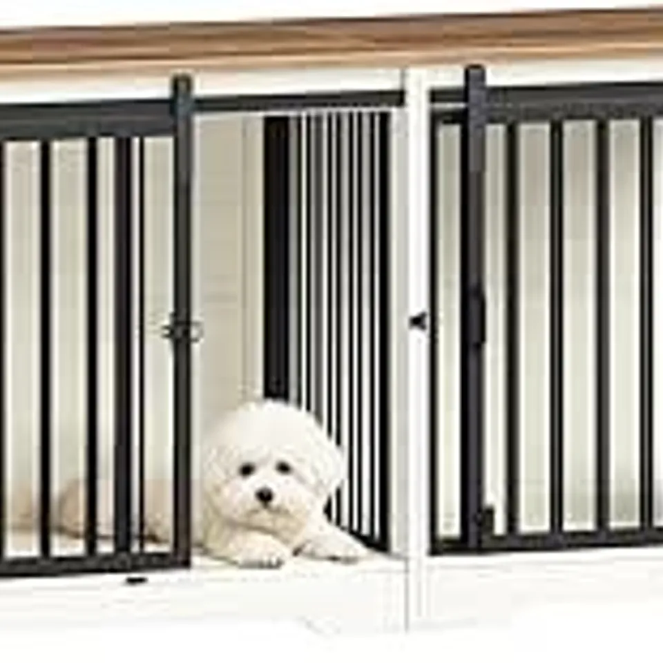BOXED HZUANERI DOG CRATE FURNITURE FOR 2 DOGS, 136 CM DOUBLE CRATE, WHITE BROWN