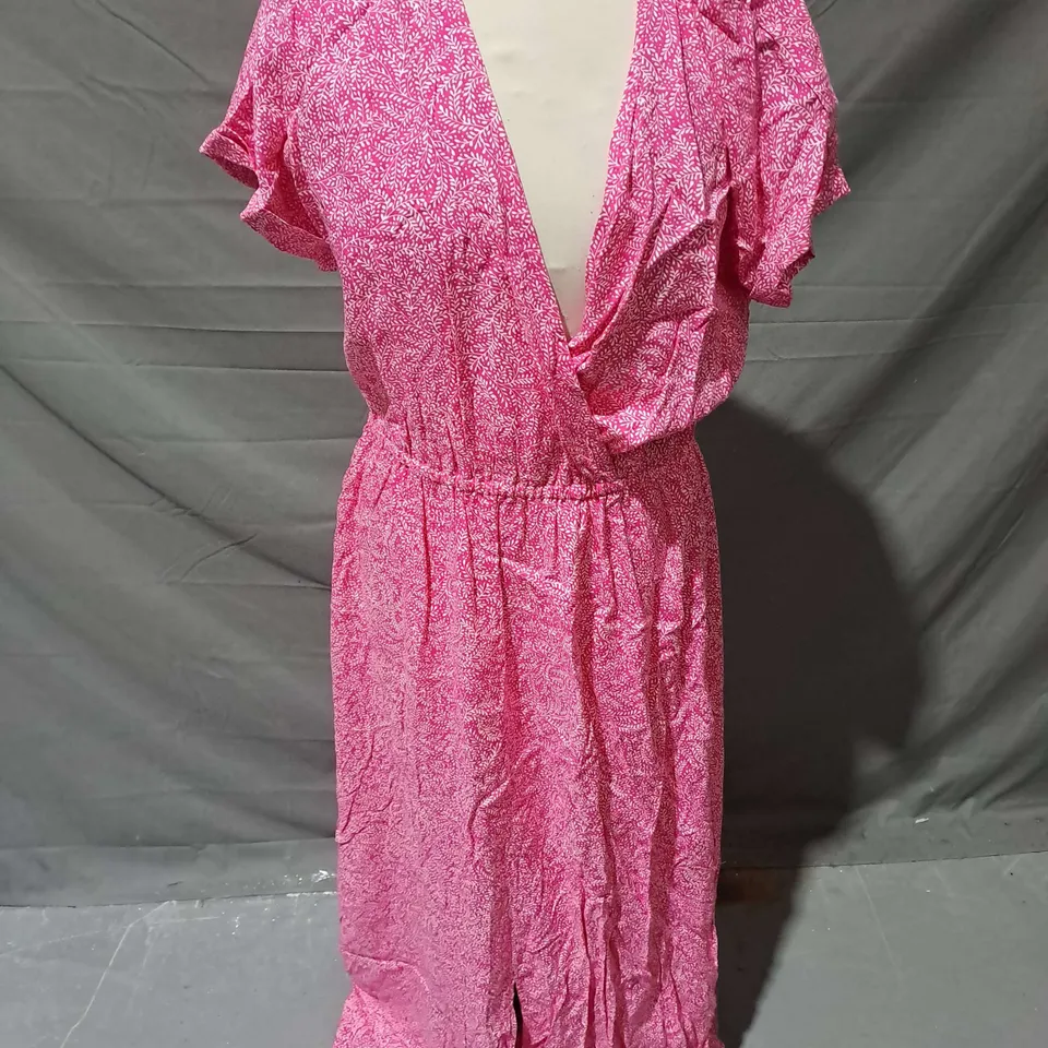 JOULES PLUNGE MIDI DRESS IN PINK PRINT SIZE 10