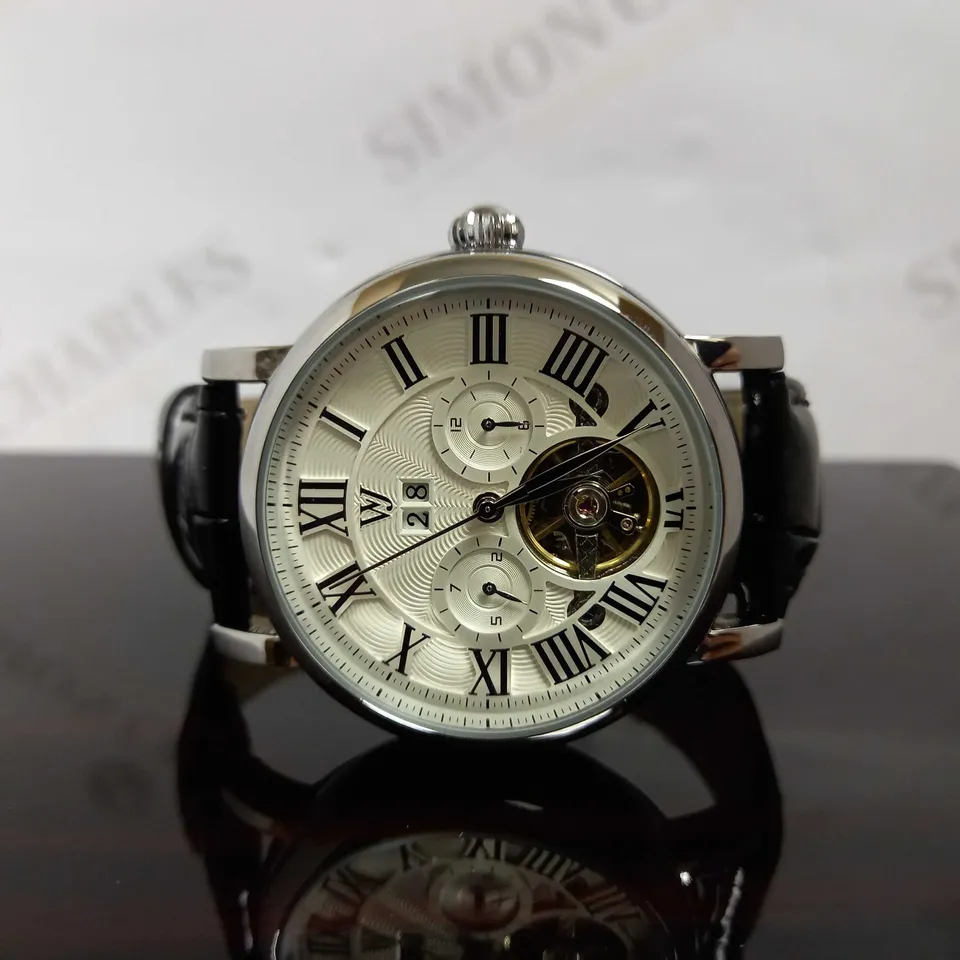 WILLIAM JOURDAIN PART SKELETON WAVE DIAL LEATHER STRAP WATCH RRP £1200