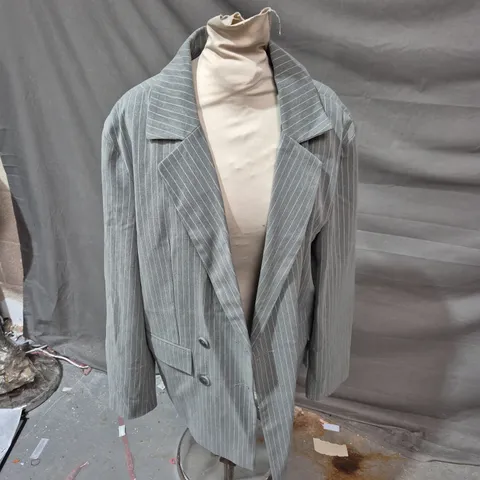 GREY PINSTRIPE BLAZER JACKET – MEN’S, TWO-BUTTON