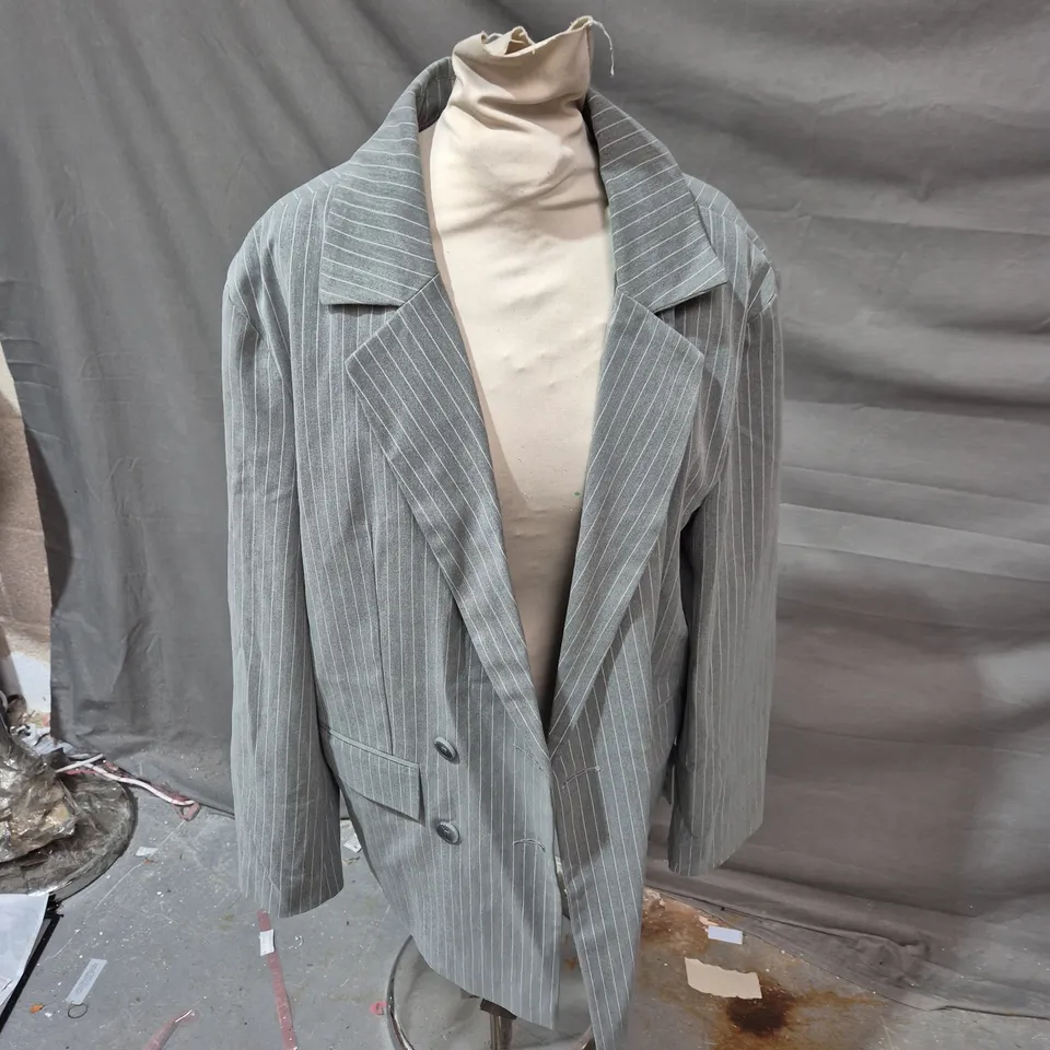 GREY PINSTRIPE BLAZER JACKET – MEN’S, TWO-BUTTON
