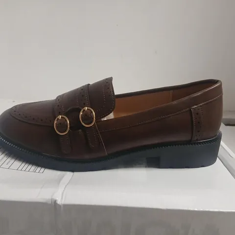BROWN LEATHER DOUBLE-BUCKLE MONK STRAP SHOES – EU38 (UK6)