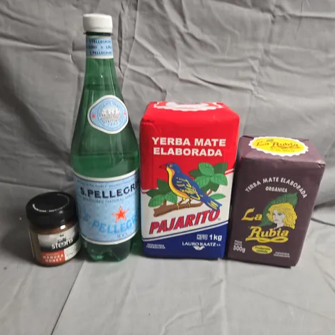 APPROXIMATELY 5 ASSORTED FOOD &DRINK ITEMS TO INCLUDE - S.PELLEGRINO WATER, HONEY AND YERBA MATE ELABORADA - COLLECTION ONLY