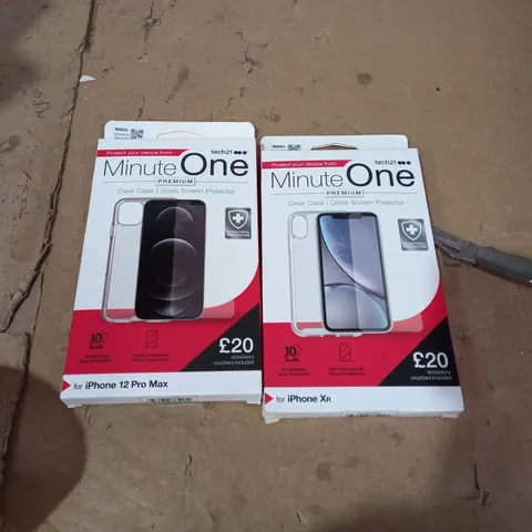LOT OF 2 TECH 21 MINUTE ONE CLEAR IPHONE XR, IPHONE 12 PRO MAX CASES