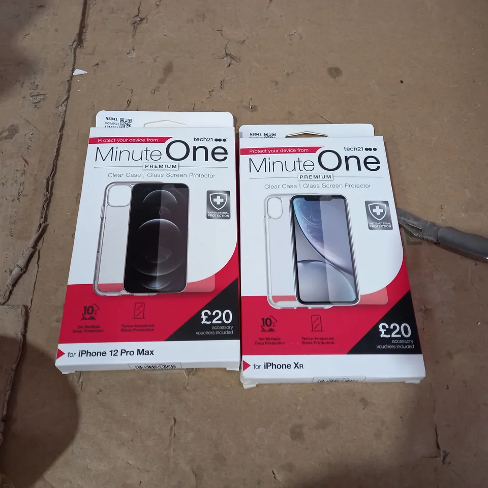 LOT OF 2 TECH 21 MINUTE ONE CLEAR IPHONE XR, IPHONE 12 PRO MAX CASES