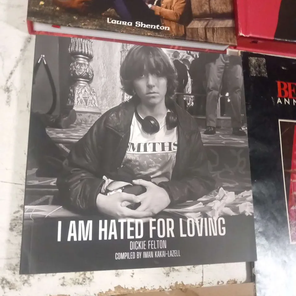APPROXIMATELY SIX ASSORTED MUSIC BOOKS TO INCLUDE; BEATLES ANNIVERSARY MAGAZINE, JETHRO TULL CHRONICLES 1967-79, CUREPEDIA, BTS BEYOND THE STORY, I AM HATED FOR LOVING DICKIE FELTON AND IN SEARCH OF T