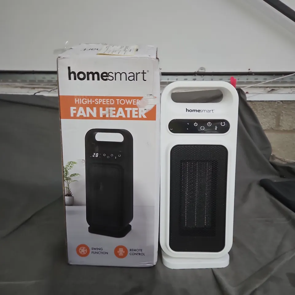 HOMESMART HIGH-SPEED TOWER FAN HEATER – WHITE, BOXED