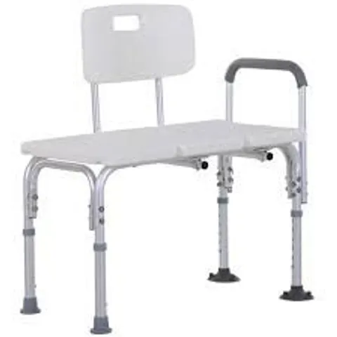 BOXED HOMCOM HEIGHT ADJUSTABLE SHOWER CHAIR, NON SLIP BATH TRANSFER BENCH FOR ELDERLY, DISABLED WITH ARMREST AND BACKREST, 300 LBS CAPACITY, WHITE