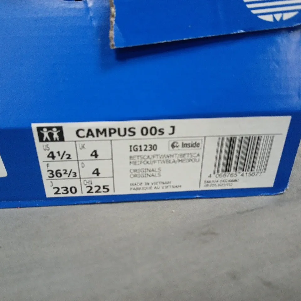 ADIDAS CAMPUS 00S J KIDS' SNEAKERS – RED SUEDE, UK4 (US4.5) – BOXED