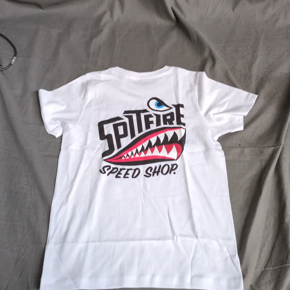 SPITFIRE SPEED SHOP KIDS T-SHIRT – WHITE, UK AGE 9–11 (134–146 CM)