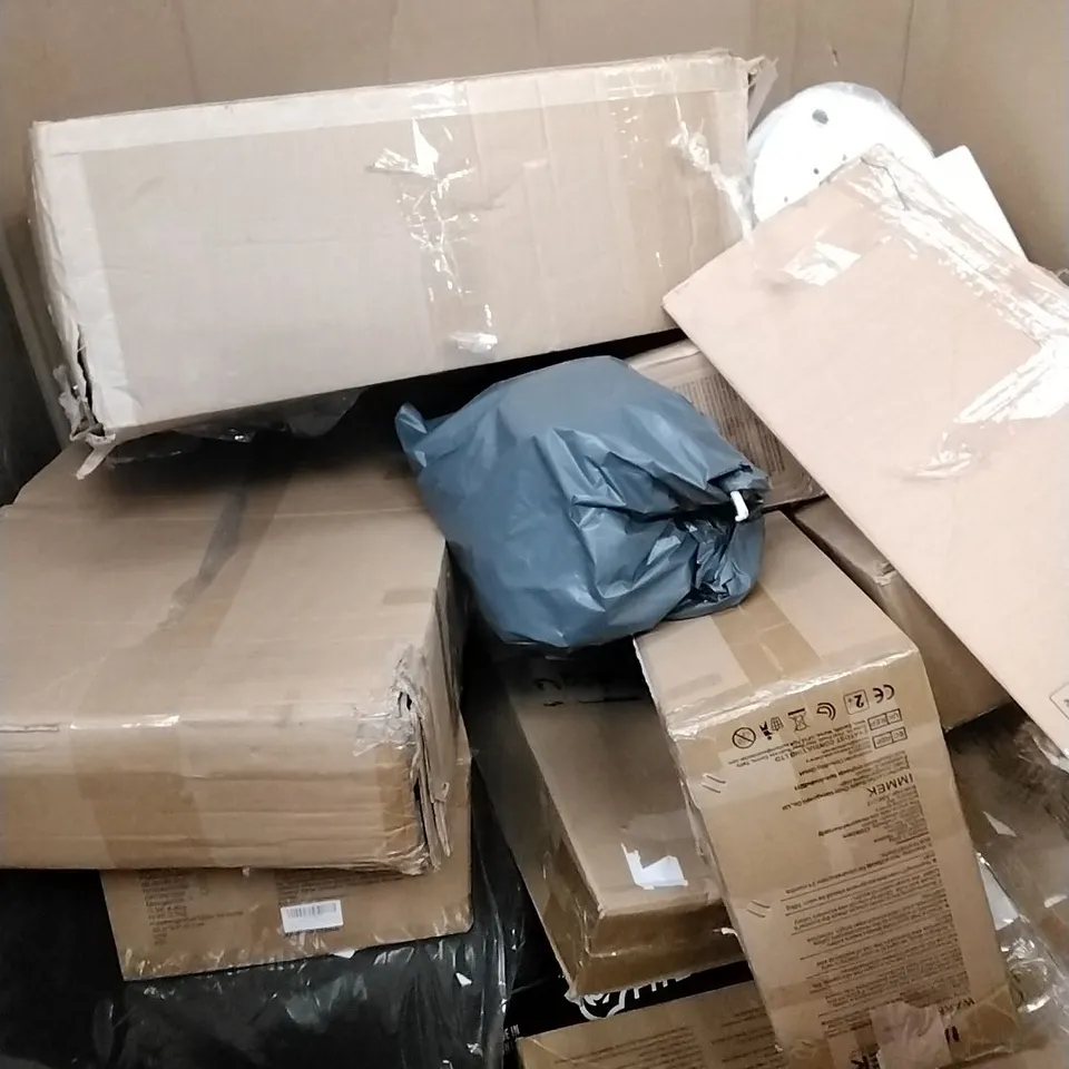 A PALLET OF VARIOUS ITEMS TO INCLUDE. CLOTHES RAIL, OFFICE CHAIR, WATER DISTILLER, 4 TIER LADDER SHAPED PLANT STAND AND PULL UP BAR