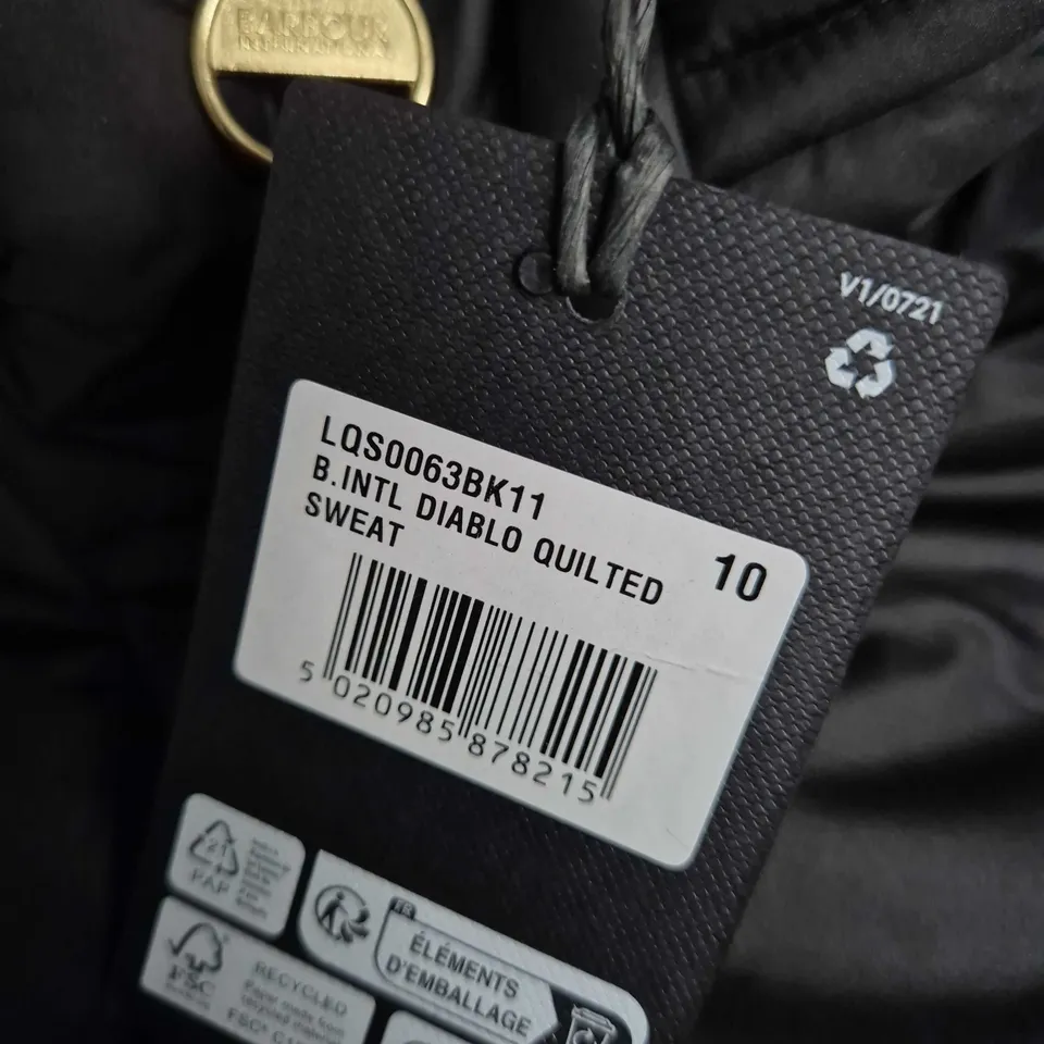 BARBOUR INTERNATIONAL DIABLO QUILTED SWEAT JACKET, BLACK, UK 10