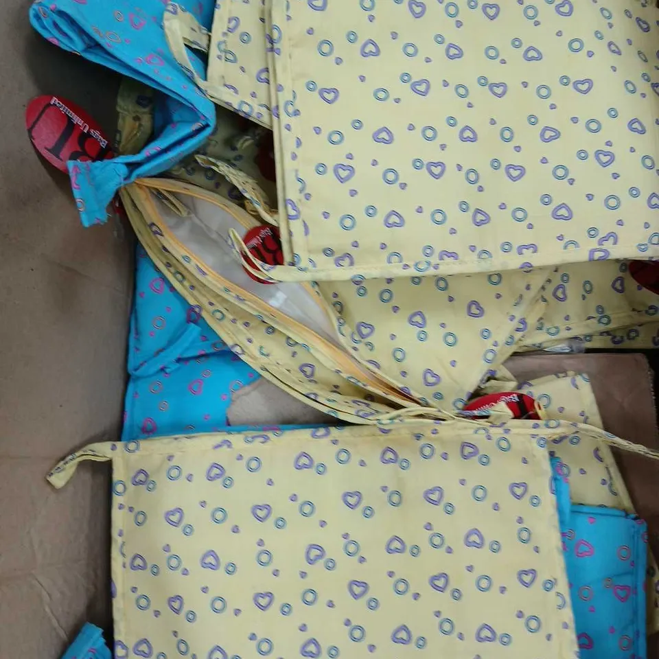 BOX OF APPROX 180 BAGS UNLIMITED SMALL HOLDALL BAGS IN BLUE/YELLOW