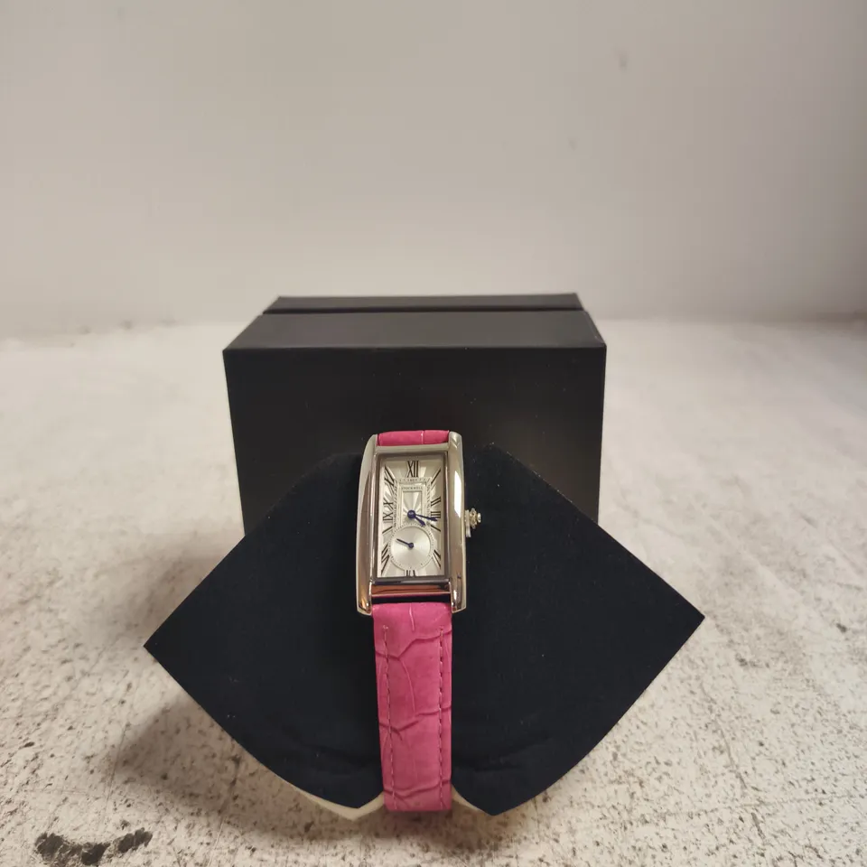 STOCKWELL LADIES RECTANGULAR WRISTWATCH WITH PINK LEATHER STRAP – BOXED