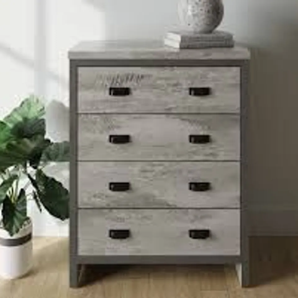 BOXED GFW BOSTON 4 DRAWER GREY CHEST OF DRAWERS (2 BOXES)