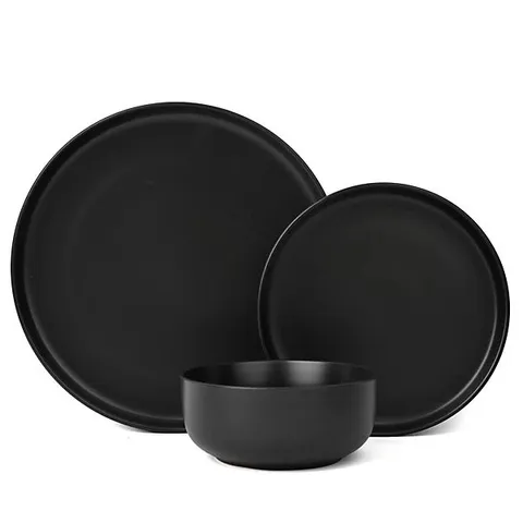 BOXED 18PC BLACK SOLID COLOUR COUPE DINNER SET ( 1 BOX)