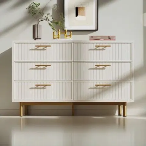 BOXED AMON 120CM W 6-DRAWER CHEST OF DRAWERS -WHITE-