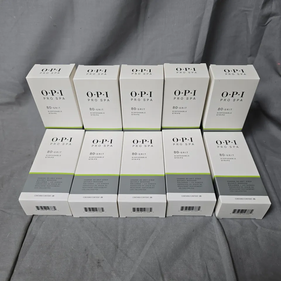 10 BOXED OPI PRO SPA 80-GRIT DISPOSABLE STRIPS BOX SETS (20 STRIPS IN EACH BOX)