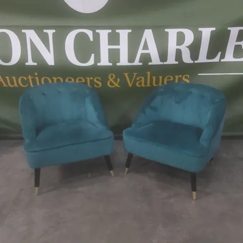 SET OF 2 KENSINGTON VELVET UPHOLSTERED BEDROOM ACCENT CHAIRS - TEAL