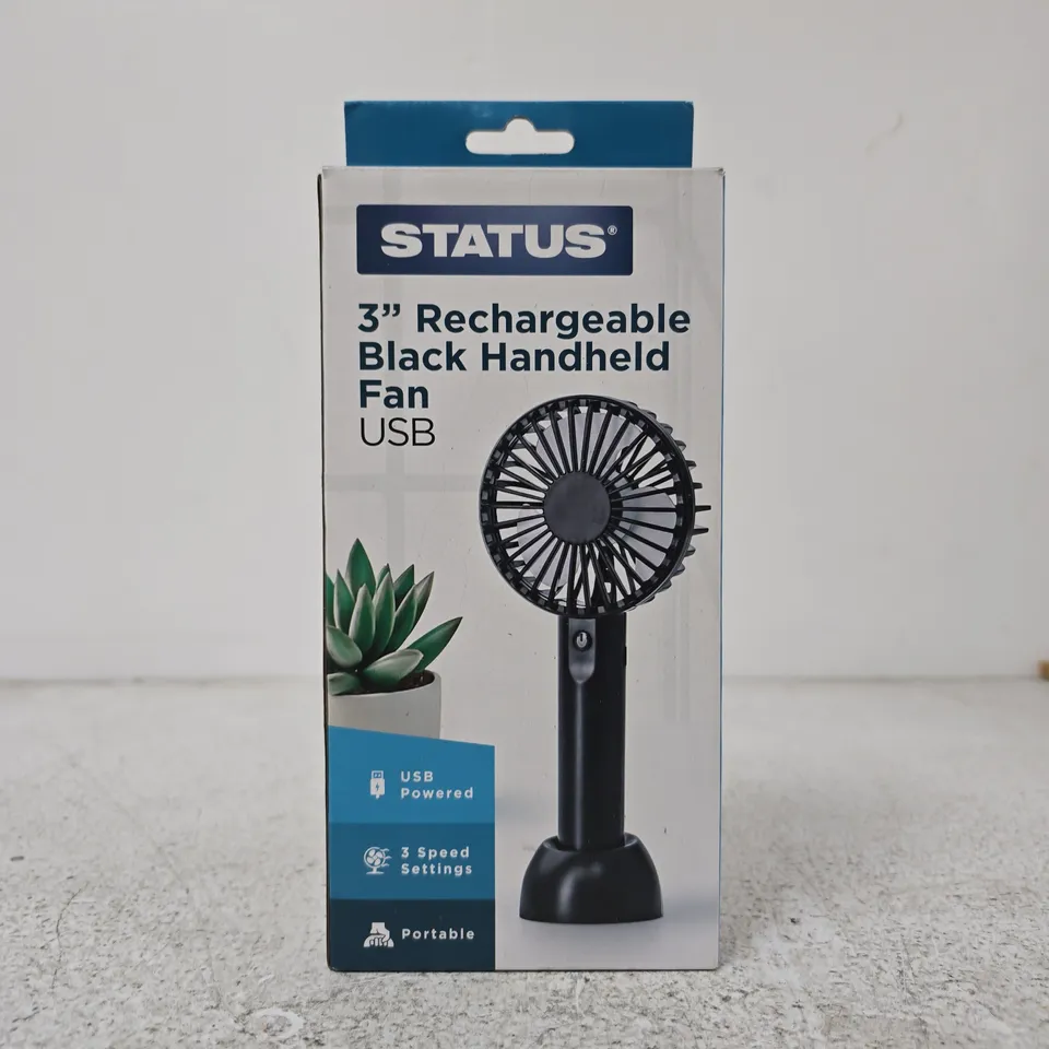 STATUS 3IN RECHARGEABLE BLACK HANDHELD USB FAN (USB POWERED)