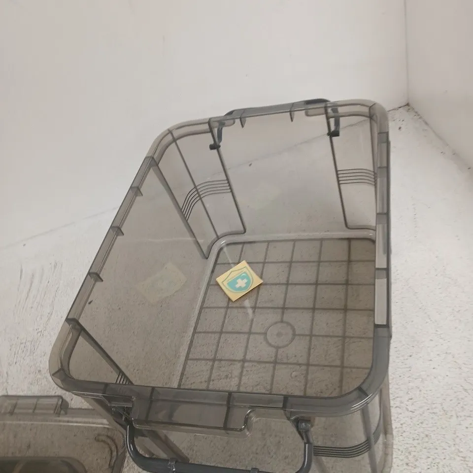 SMOKE-GREY STORAGE BOX WITH LID AND INTERNAL DIVIDERS