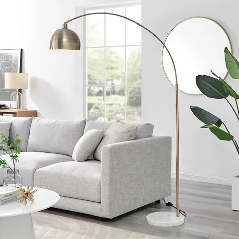 BOXED HOLDEN GOLD AND WHITE MARBLE ARC STANDING FLOOR LAMP (2 BOXES)