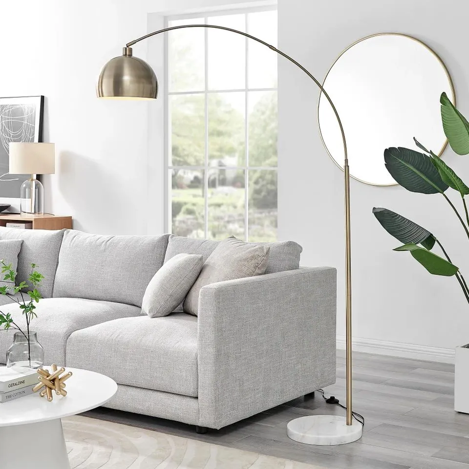 BOXED HOLDEN GOLD AND WHITE MARBLE ARC STANDING FLOOR LAMP (2 BOXES)