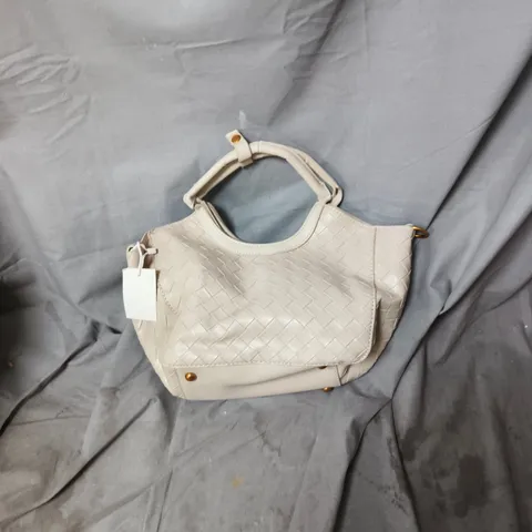 BEIGE WOVEN HANDBAG WITH TOP HANDLES 