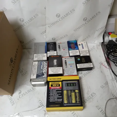 BOX OF APPROXIMATELY 10 ECIG PRODUCTS TO INCLUDE ASPIRE, GEEKVAPE, VOOPOO