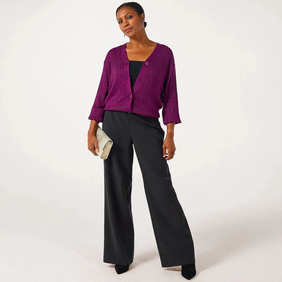 RUTH LANGSFORD SHIMMER CARDIGAN GRAPE LARGE