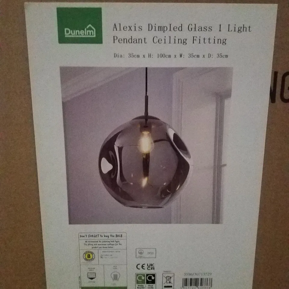 BOXED DUNELM ALEXIS DIMPLED GLASS 1 LIGHT PENDANT CEILING FITTING 