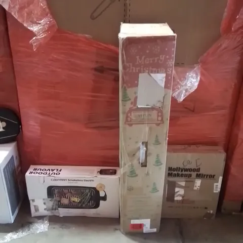 PALLET OF ASSORTED HOUSEHOLD GOODS AND PRODUCTS TO INCLUDE;ELECTRIC GRILL,CHRISTMAS TREE,MAKEUP MIRROR 