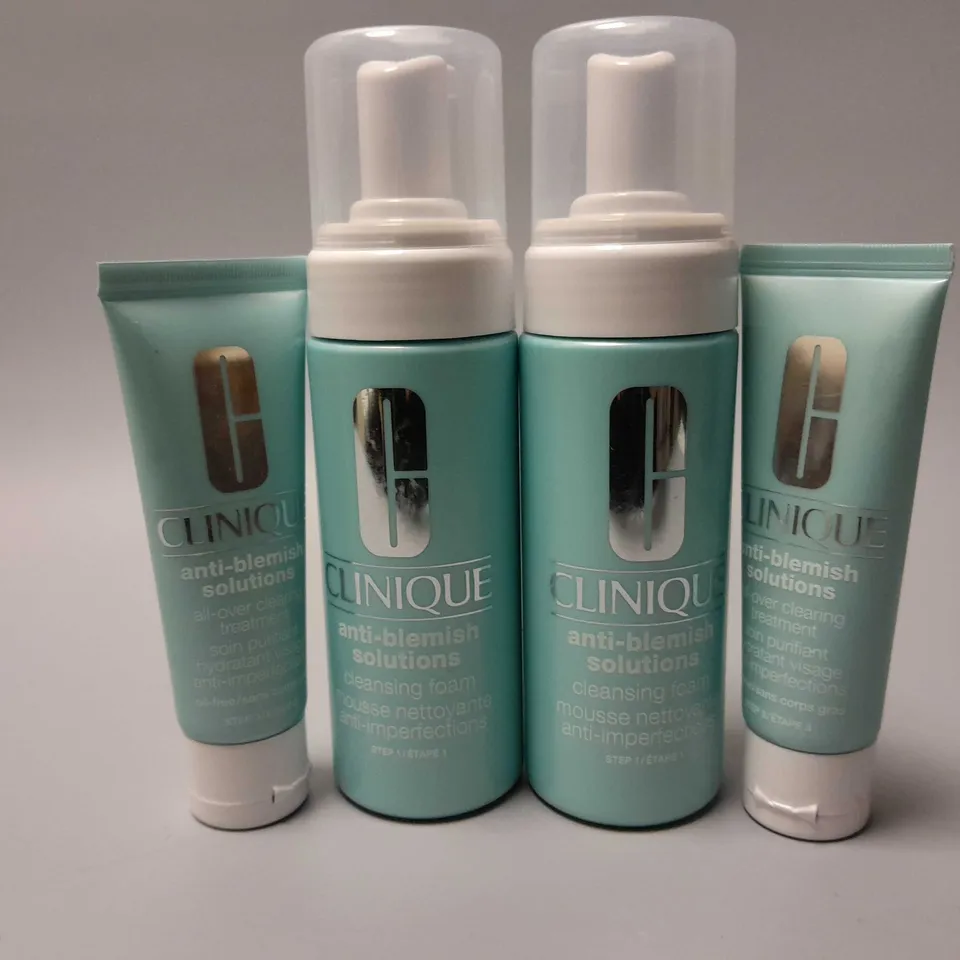 4 CLINIQUE ANTI-BLEMISH SOLUTIONS PRODUCTS TO INCLUDE 2 CLEANSING FOAM (2 x 125ml), ALL-OVER CLEARING TREATMENT (2 x 50ml)