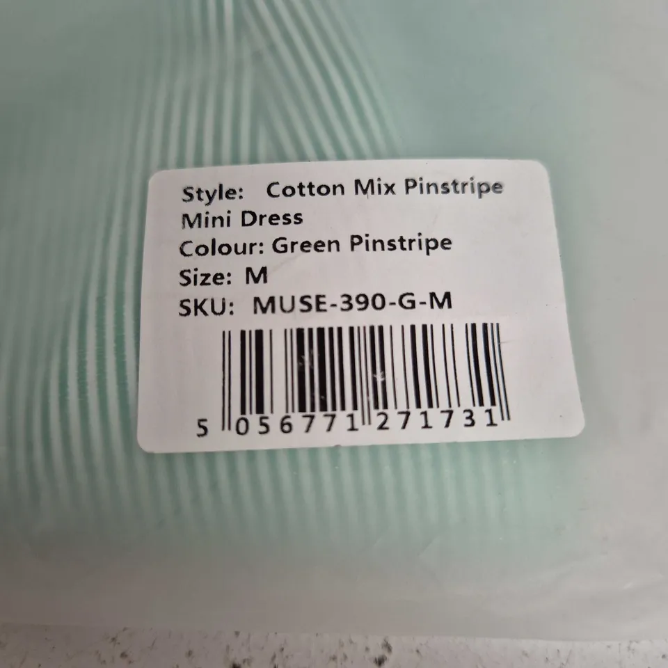 ODDMUSE LONDON WOMEN'S GREEN COTTON MIX PINSTRIPE MINI DRESS - SIZE M