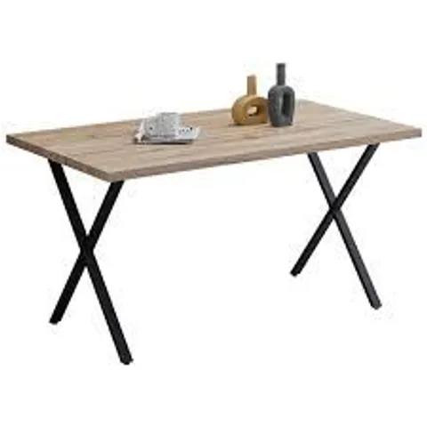 BOXED 140CM DINING TABLE, INDUSTRIAL RECTANGLE KITCHEN EATING TABLE - OAK/BLACK (2 BOXES)