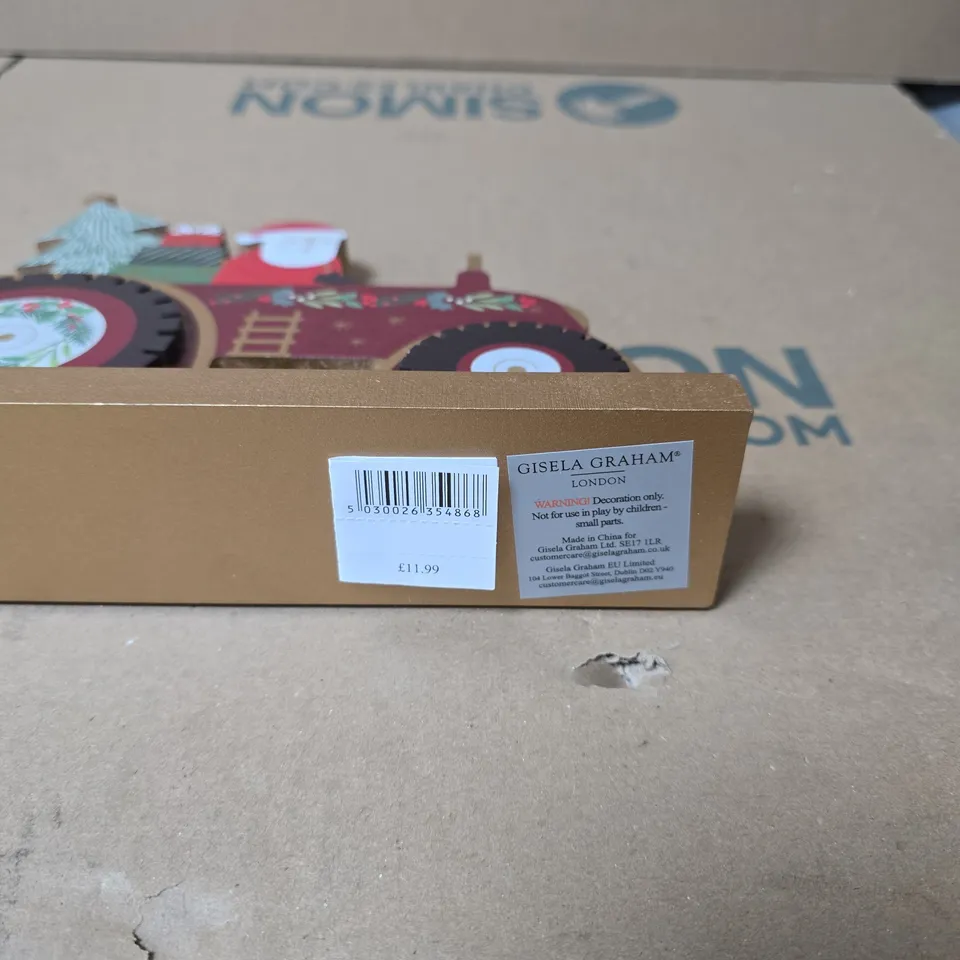 BOX OF 6 GISELA GRAHAM WOODEN FATHER CHRISTMAS ORNAMENTS