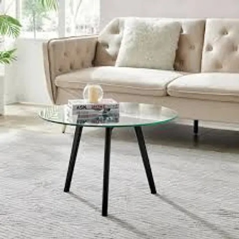 BOXED MALMO ROUND GLASS AND BLACK COFFEE TABLE (2 BOXES)