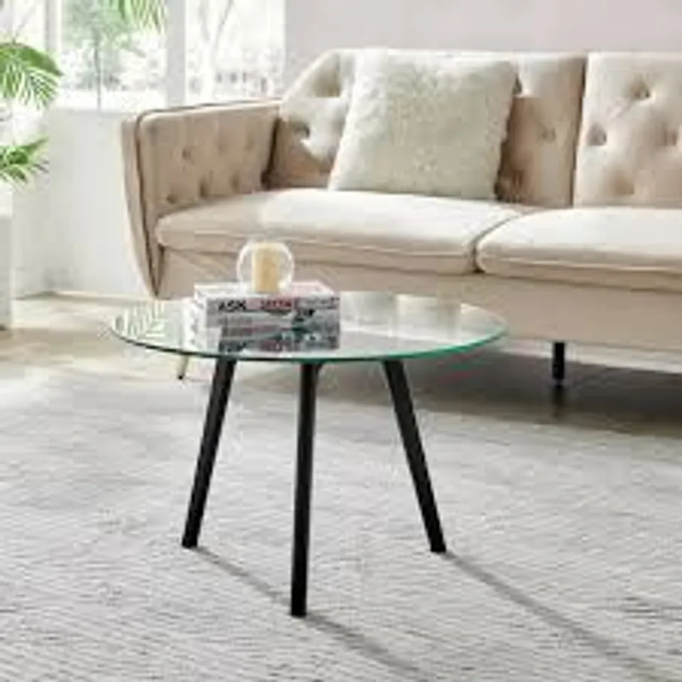 BOXED MALMO ROUND GLASS AND BLACK COFFEE TABLE (2 BOXES)