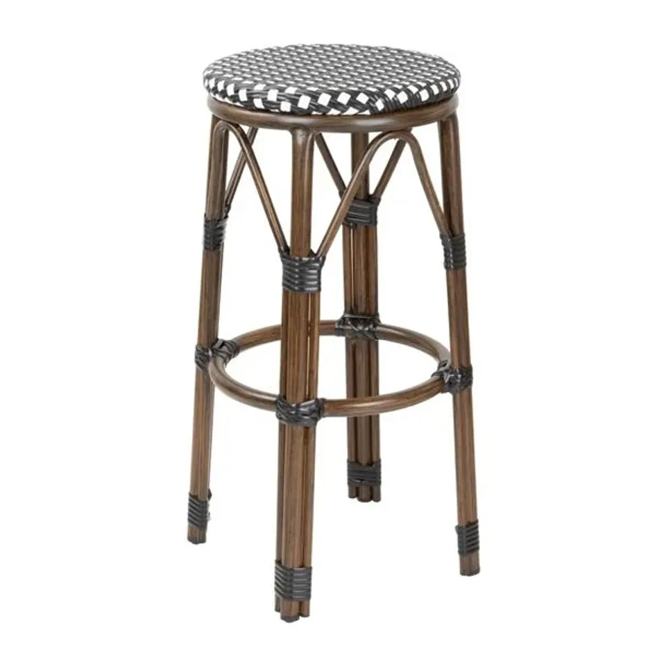 BOXED BOLERO PARISIAN STYLE PE RATTAN BAR STOOLS BLACK DOT MIX (2 PACK)