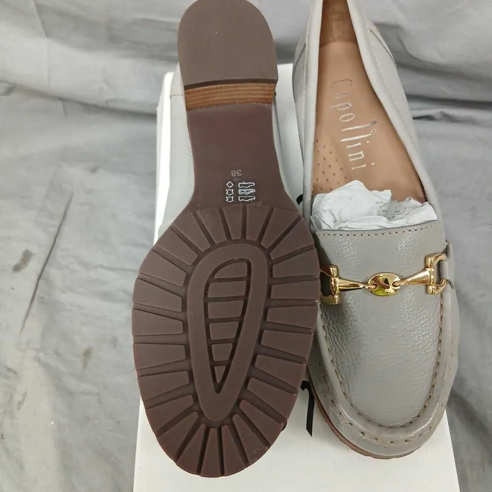 CAPOLLINI CLARA C676 ASH LEATHER LOAFERS – GREY, UK 5 (EU 38)