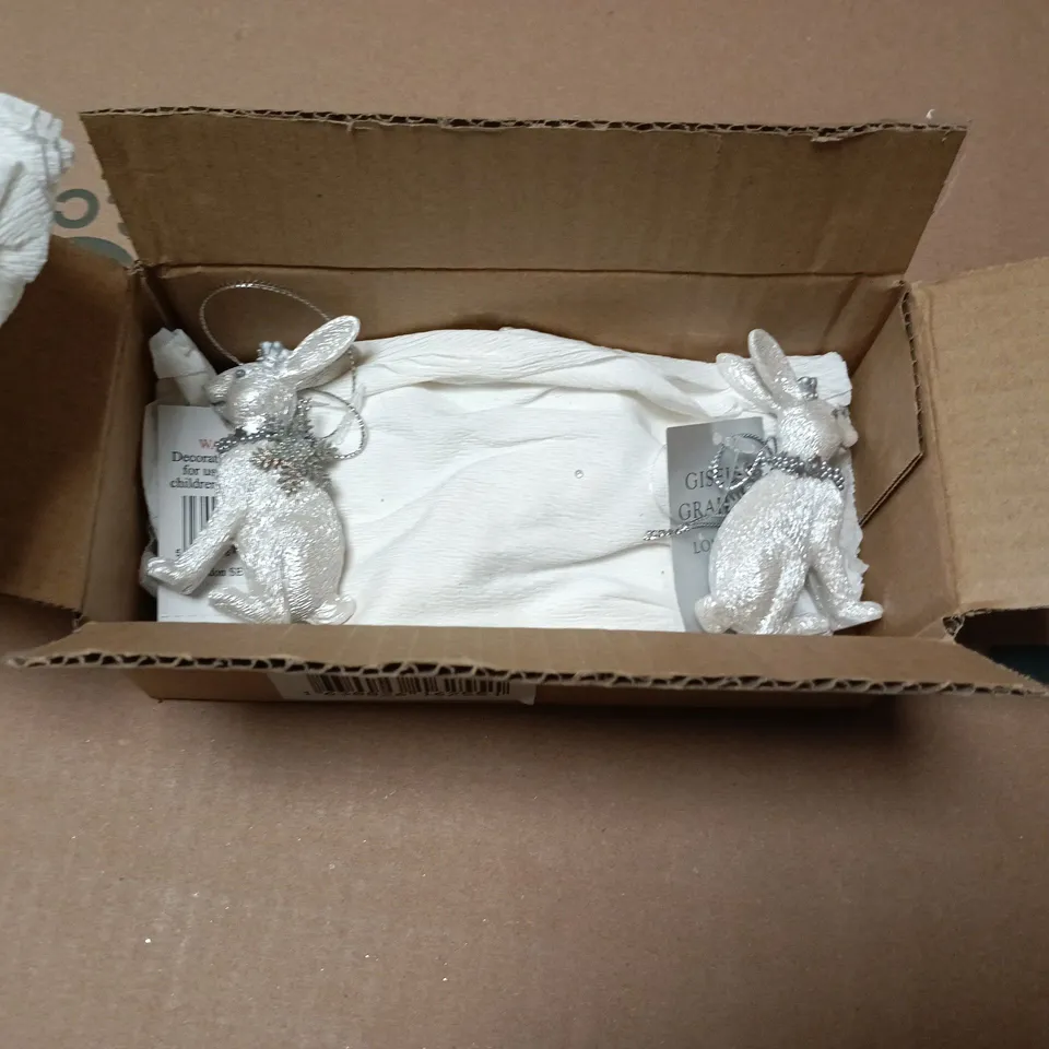 LOT OF 6 AS NEW GISELLA GRAHAM WINTER BUNNY THEMED HANGING TREE DECORATIONS