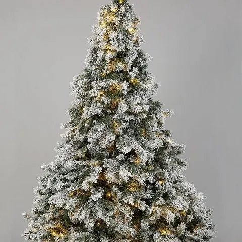 BOXED 7FT FLOCKED PRELIT DOWNSWEPT PINE EFFECT TREE