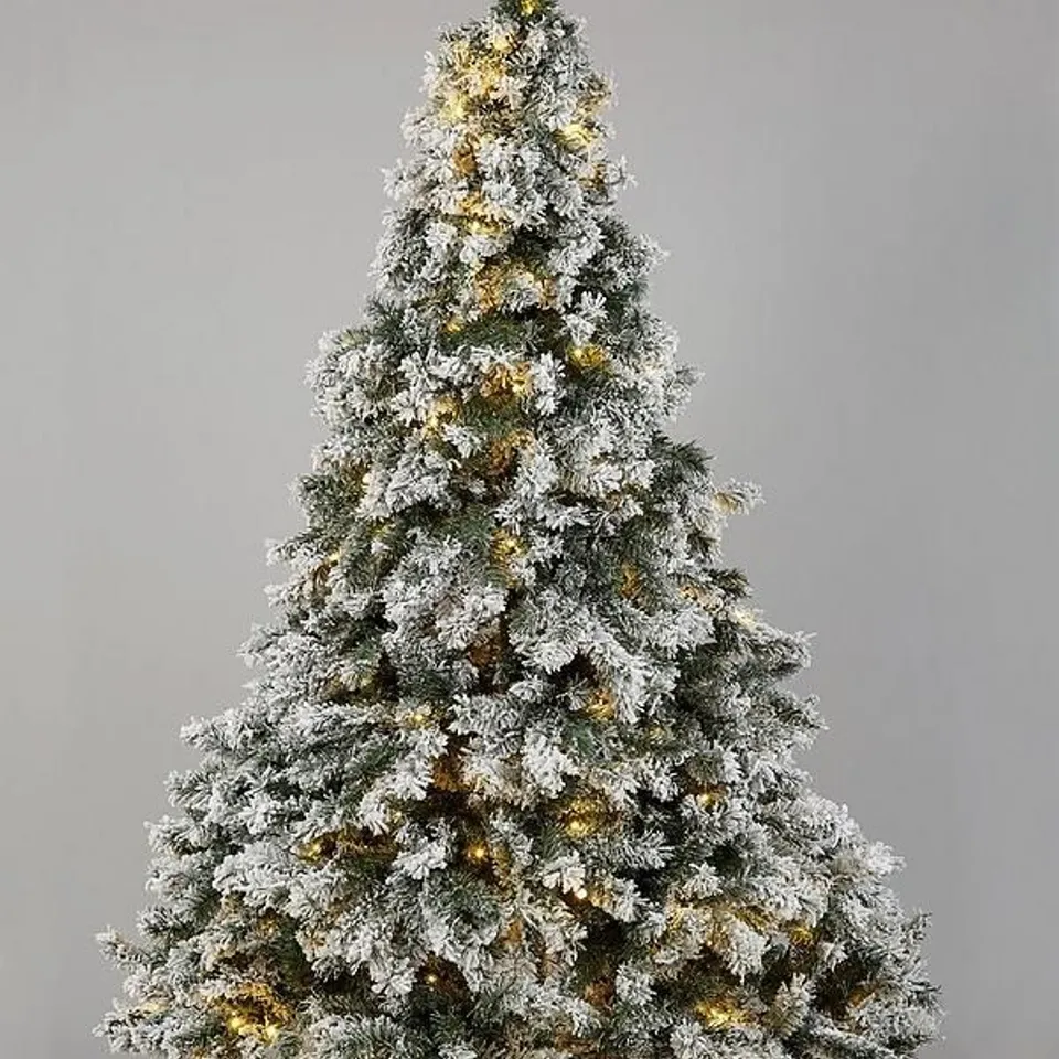 BOXED 7FT FLOCKED PRELIT DOWNSWEPT PINE EFFECT TREE RRP £259.99