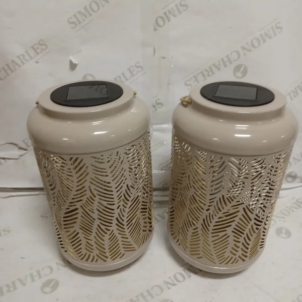 GARDEN REFLECTIONS SET OF 2 PATTERNED SOLAR LANTERNS, LEAF