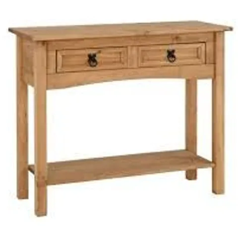 BOXED CORONA DISTRESSED WAXED PINE 2 DRAWER CONSOLE TABLE (1 BOX)