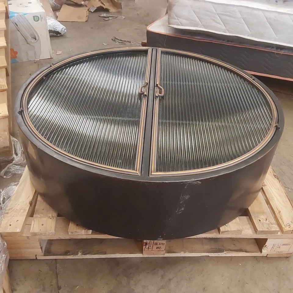 DESIGNER ROUND METAL WALL CABINET WITH GLASS DOORS